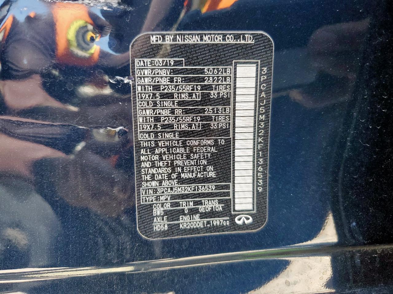 2019 Infiniti Qx50 Essential VIN: 3PCAJ5M32KF136539 Lot: 70159665