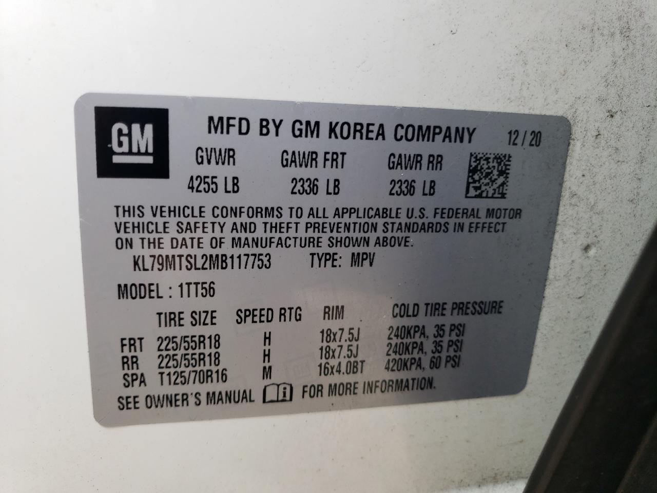 2021 Chevrolet Trailblazer Rs VIN: KL79MTSL2MB117753 Lot: 82100305