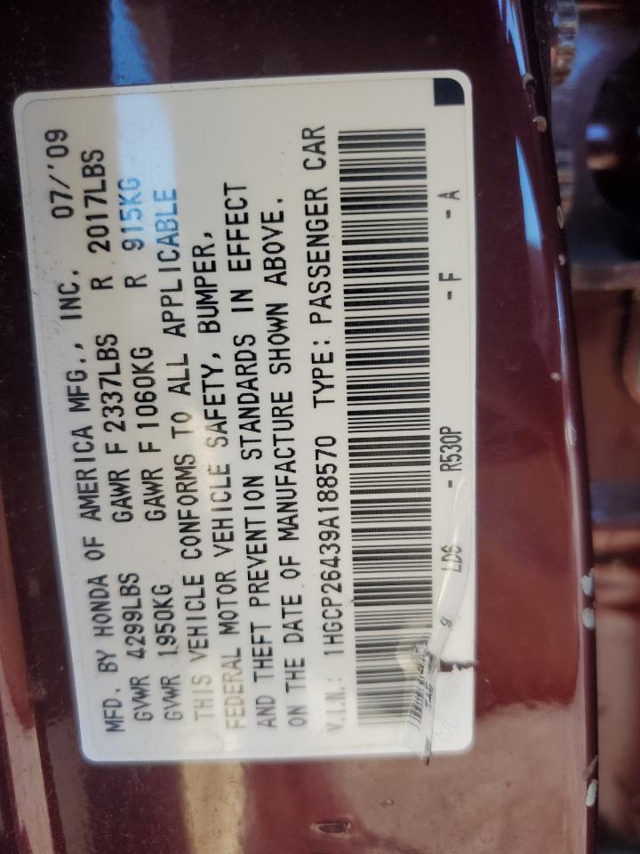 2009 Honda Accord Lxp VIN: 1HGCP26439A188570 Lot: 67895355