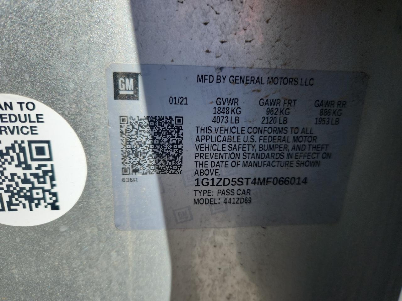 2021 Chevrolet Malibu Lt VIN: 1G1ZD5ST4MF066014 Lot: 84612775