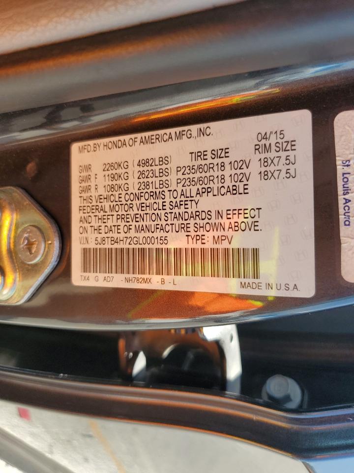2016 Acura Rdx Advance VIN: 5J8TB4H72GL000155 Lot: 80741245