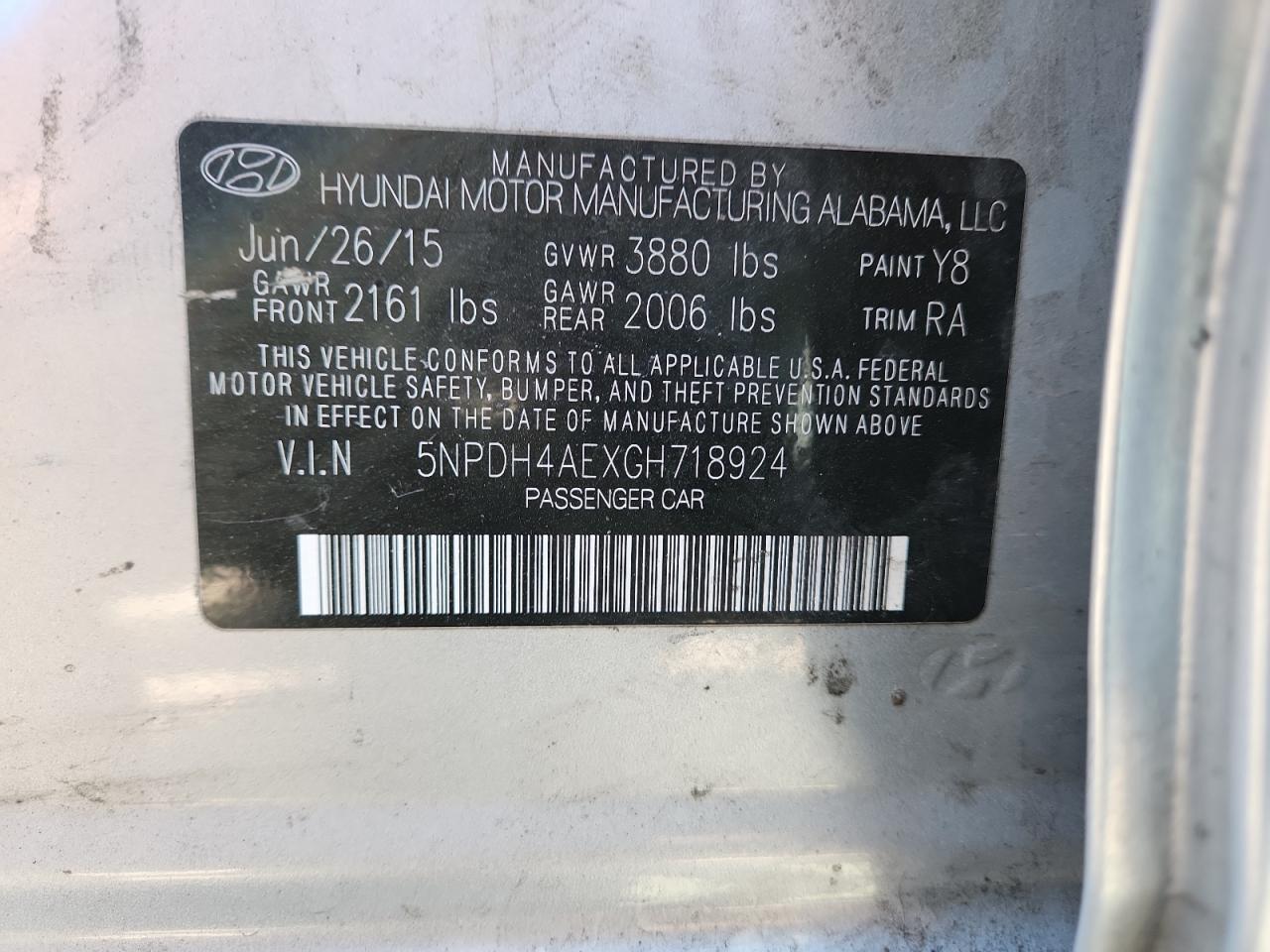 2016 Hyundai Elantra Se VIN: 5NPDH4AEXGH718924 Lot: 71304325