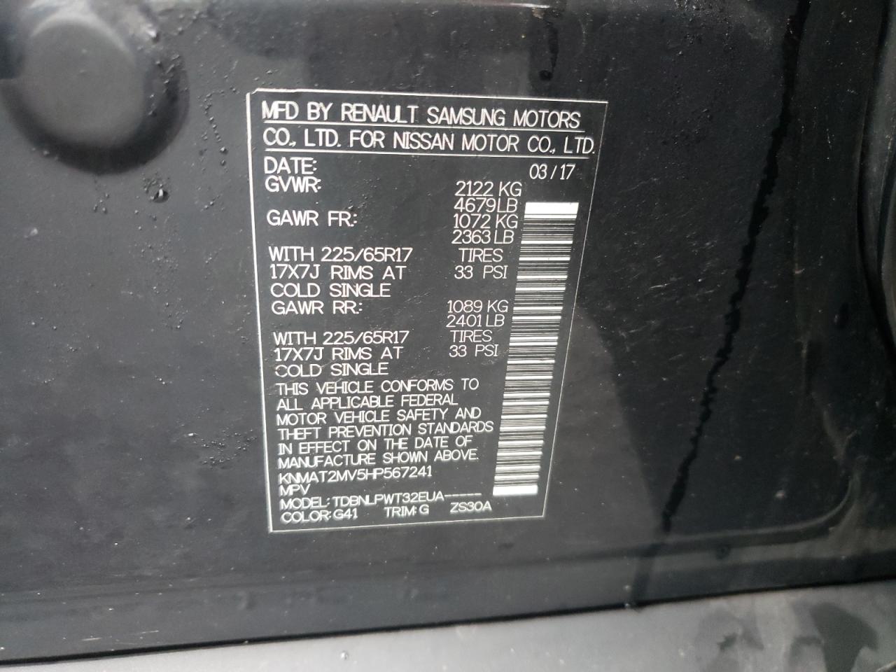 2017 Nissan Rogue S VIN: KNMAT2MV5HP567241 Lot: 83987465