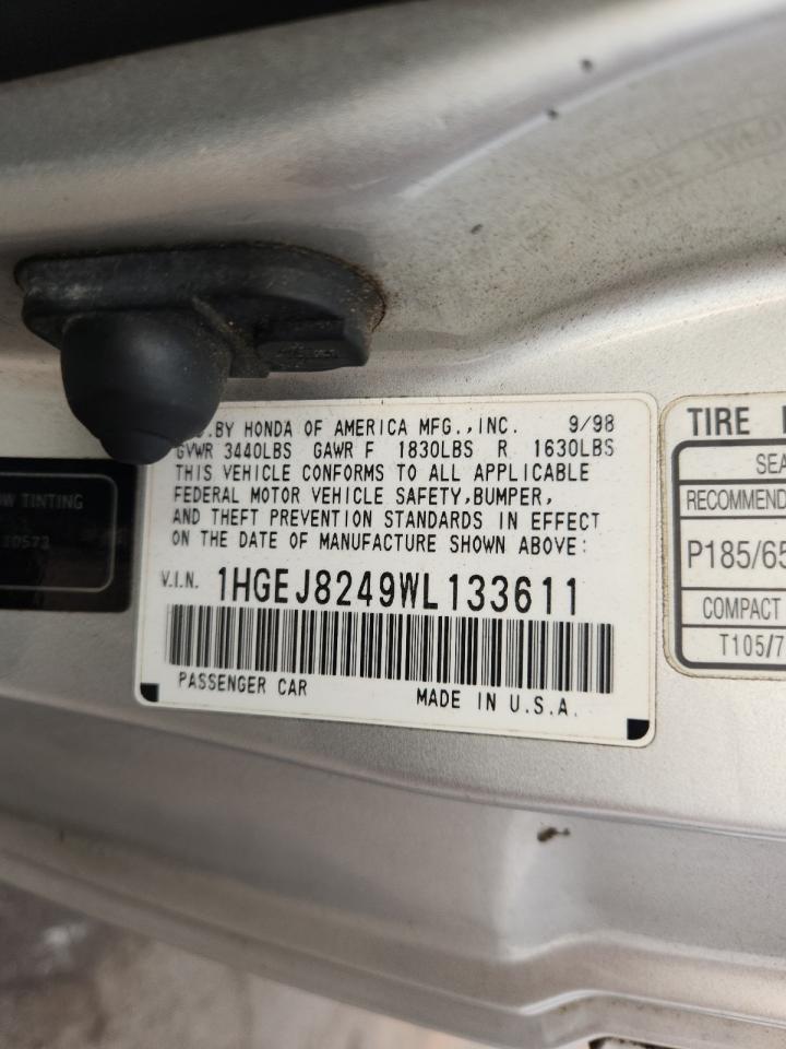 1998 Honda Civic Ex VIN: 1HGEJ8249WL133611 Lot: 71722785