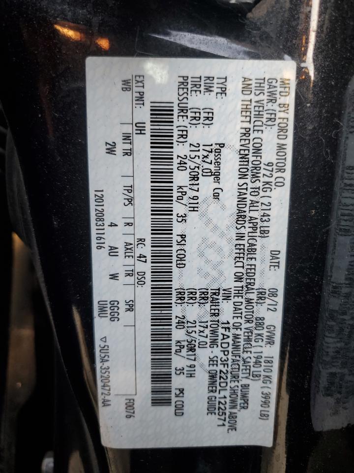2013 Ford Focus Se VIN: 1FADP3F22DL122571 Lot: 81052405
