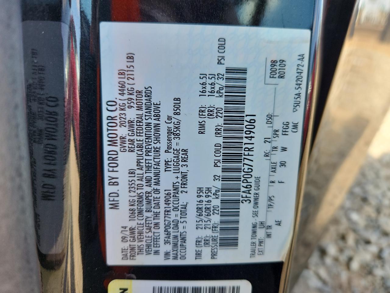 2015 Ford Fusion S VIN: 3FA6P0G77FR149061 Lot: 82113165