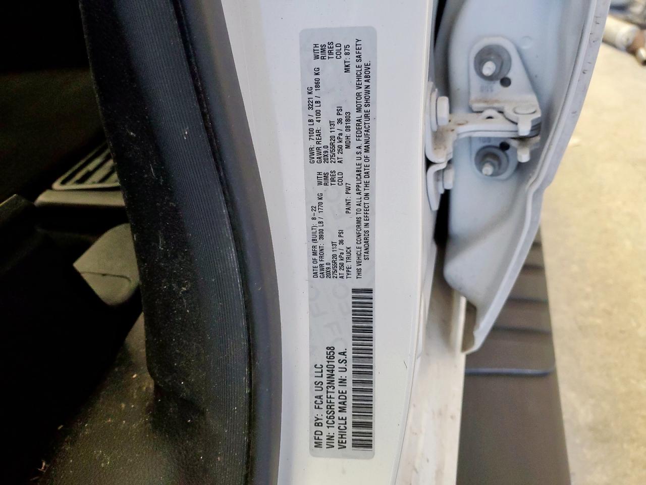 2022 Ram 1500 Big Horn/Lone Star VIN: 1C6SRFFT3NN401658 Lot: 84175715