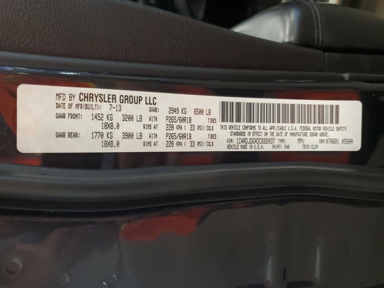 2013 Dodge Durango Crew VIN: 1C4RDJDGXDC692037 Lot: 81772185