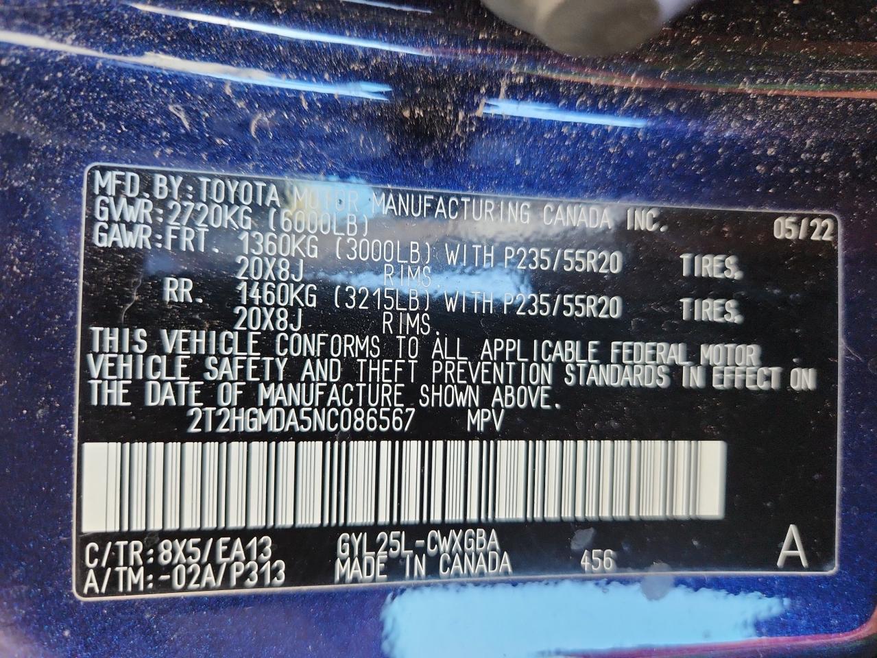 2022 Lexus Rx 450H VIN: 2T2HGMDA5NC086567 Lot: 81084855