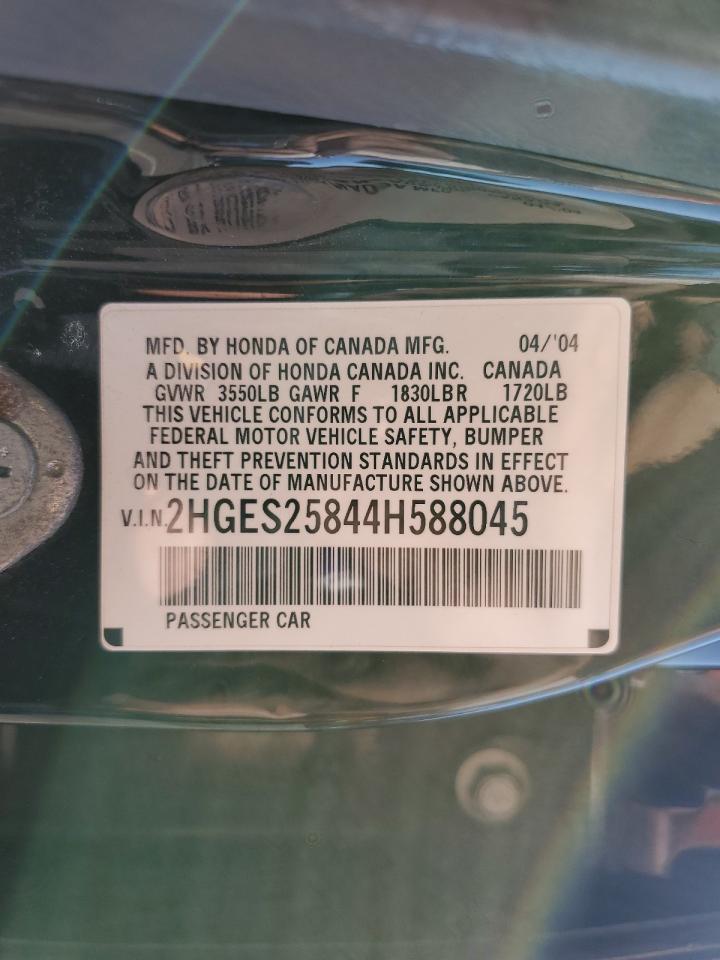 2004 Honda Civic Ex VIN: 2HGES25844H588045 Lot: 71913235