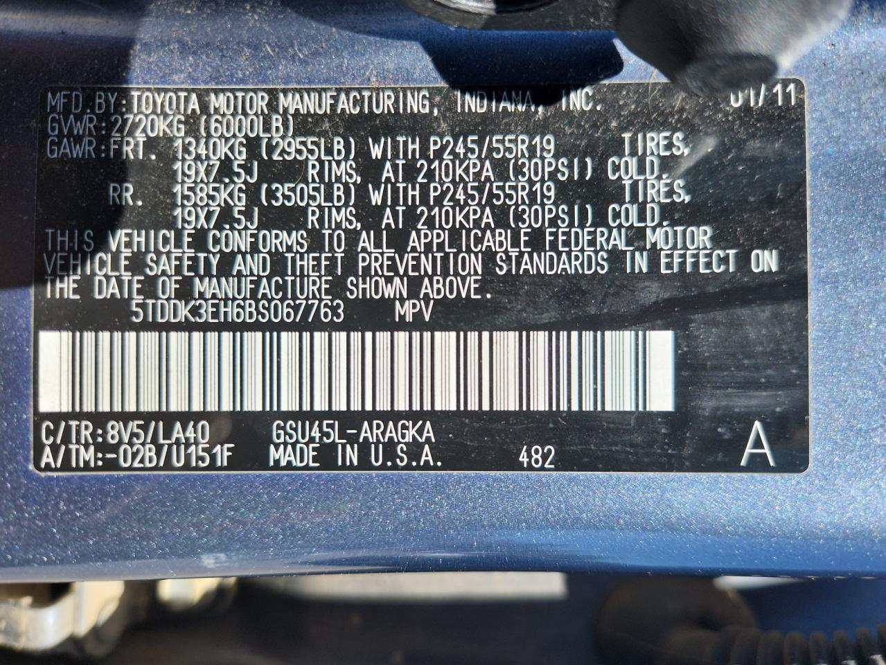 2011 Toyota Highlander Limited VIN: 5TDDK3EH6BS067763 Lot: 81156535