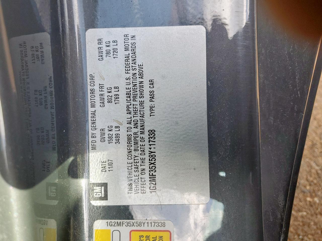 2008 Pontiac Solstice Gxp VIN: 1G2MF35X58Y117338 Lot: 84522475