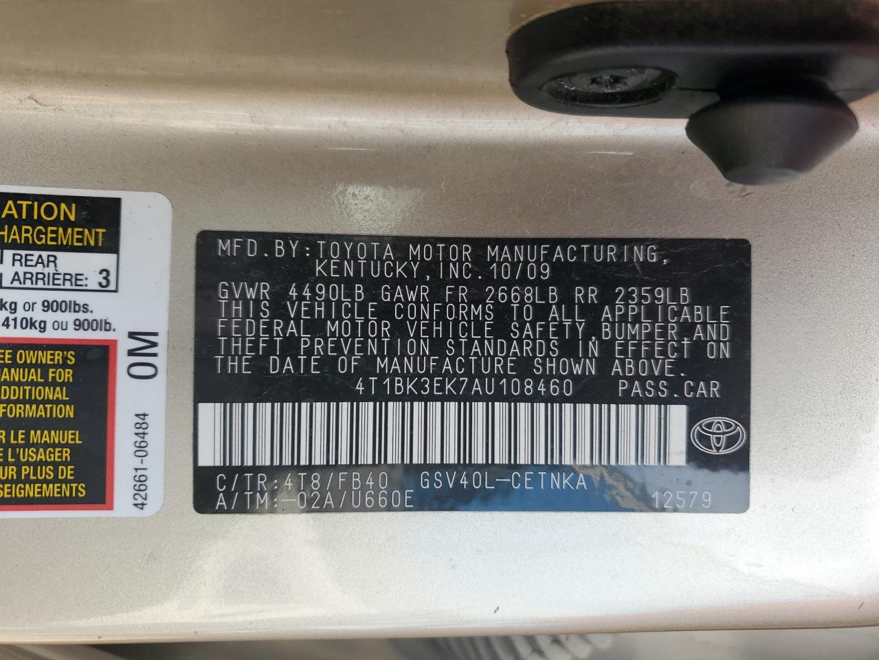 2010 Toyota Camry Se VIN: 4T1BK3EK7AU108460 Lot: 81125935