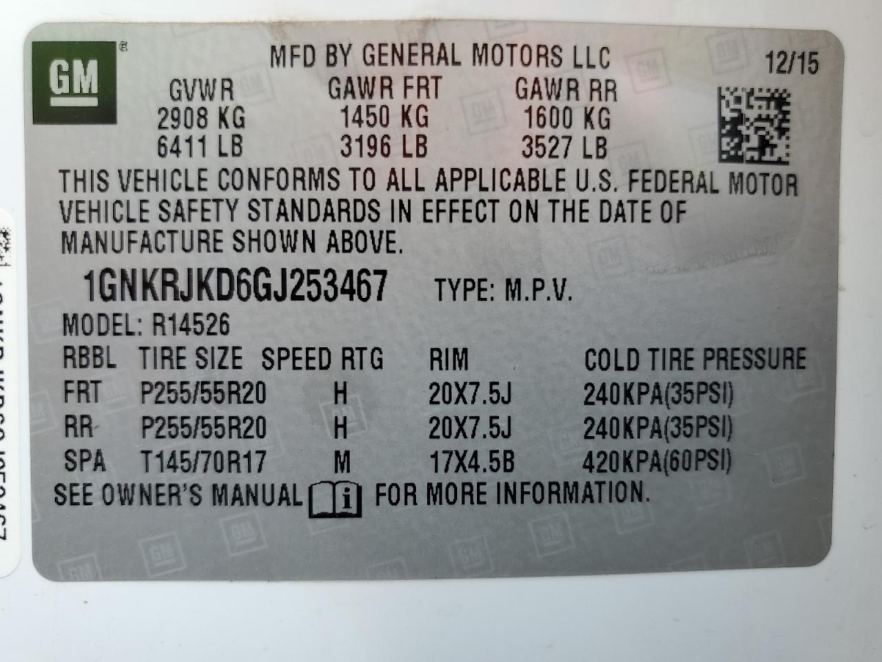 2016 Chevrolet Traverse Ltz VIN: 1GNKRJKD6GJ253467 Lot: 80585905