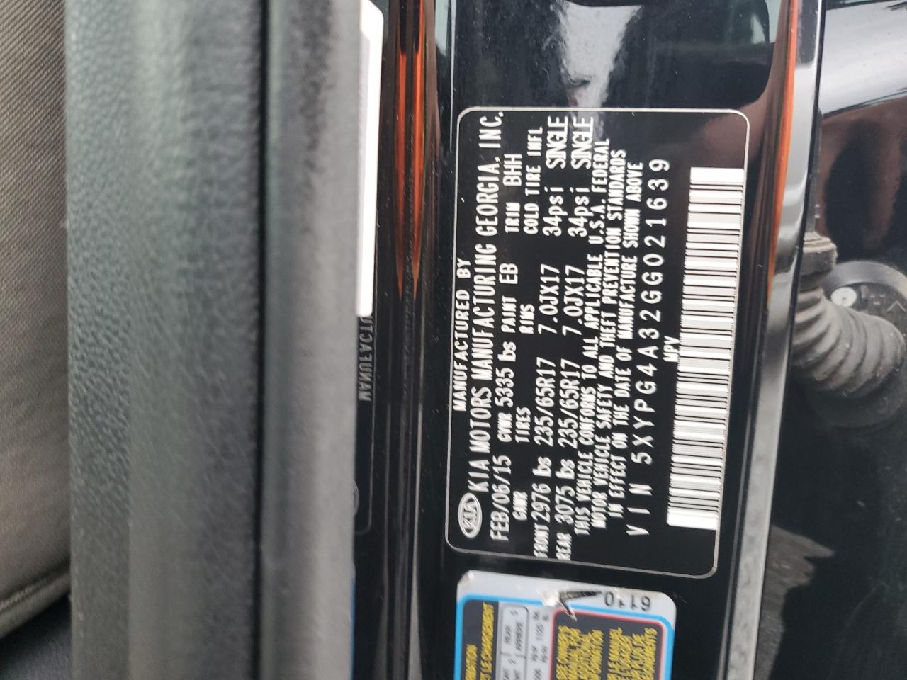 2016 Kia Sorento Lx VIN: 5XYPG4A32GG021639 Lot: 84006005