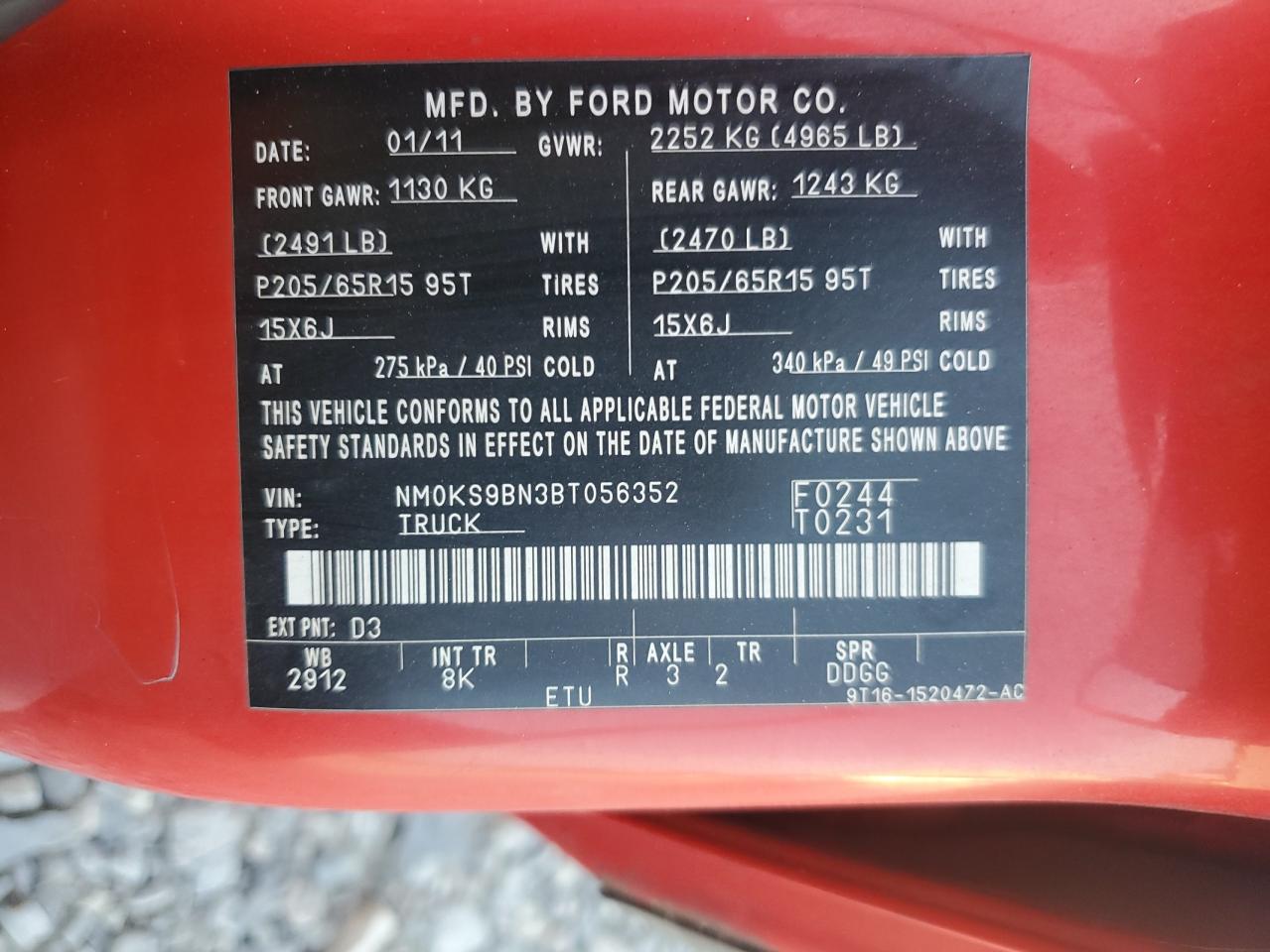 2011 Ford Transit Connect Xlt VIN: NM0KS9BN3BT056352 Lot: 80832965