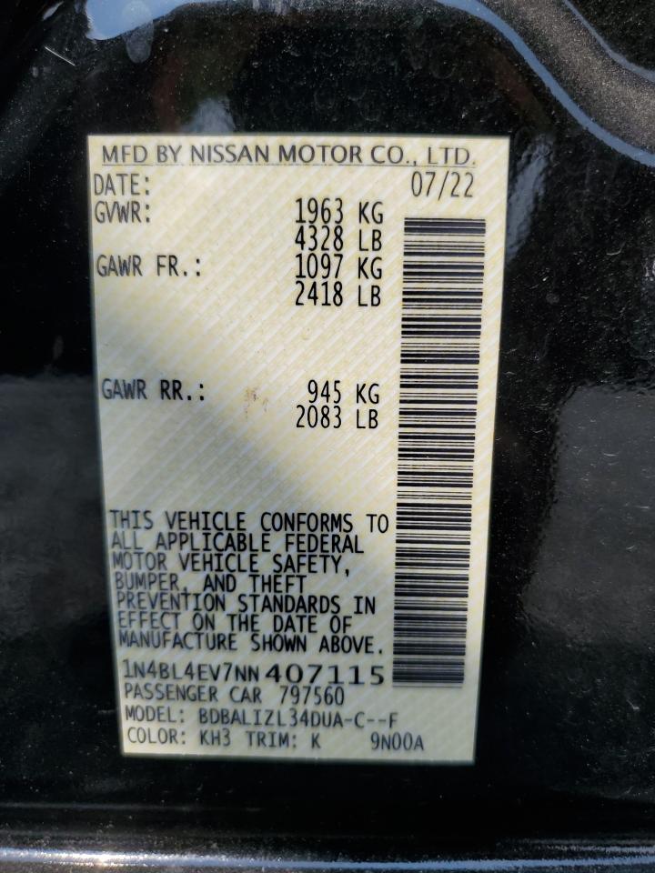 2022 Nissan Altima Sl VIN: 1N4BL4EV7NN407115 Lot: 71910725