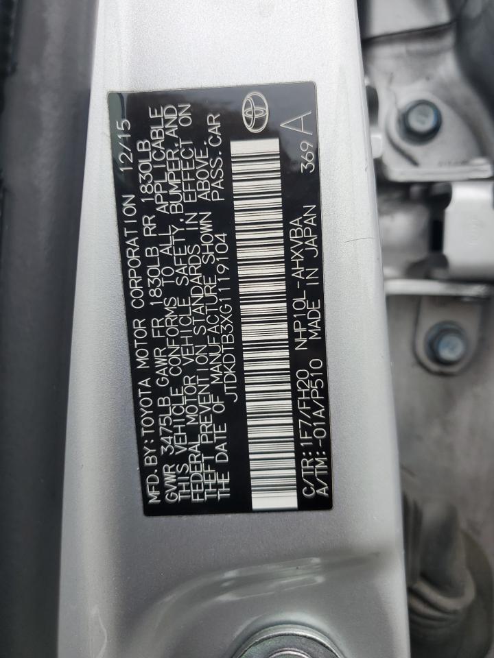 2016 Toyota Prius C VIN: JTDKDTB3XG1119104 Lot: 81838855