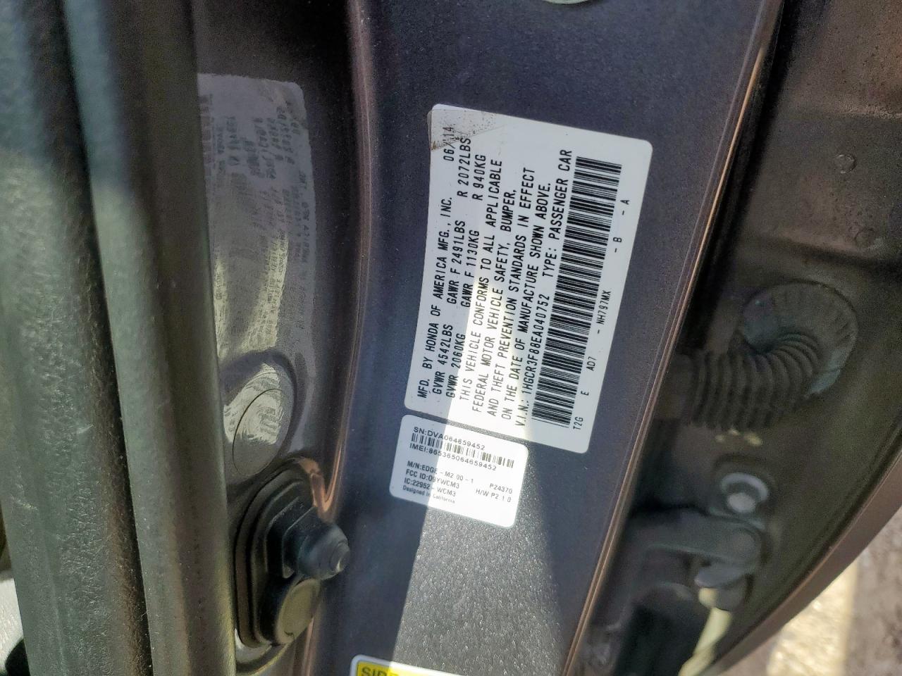 2014 Honda Accord Exl VIN: 1HGCR3F88EA040752 Lot: 72060455