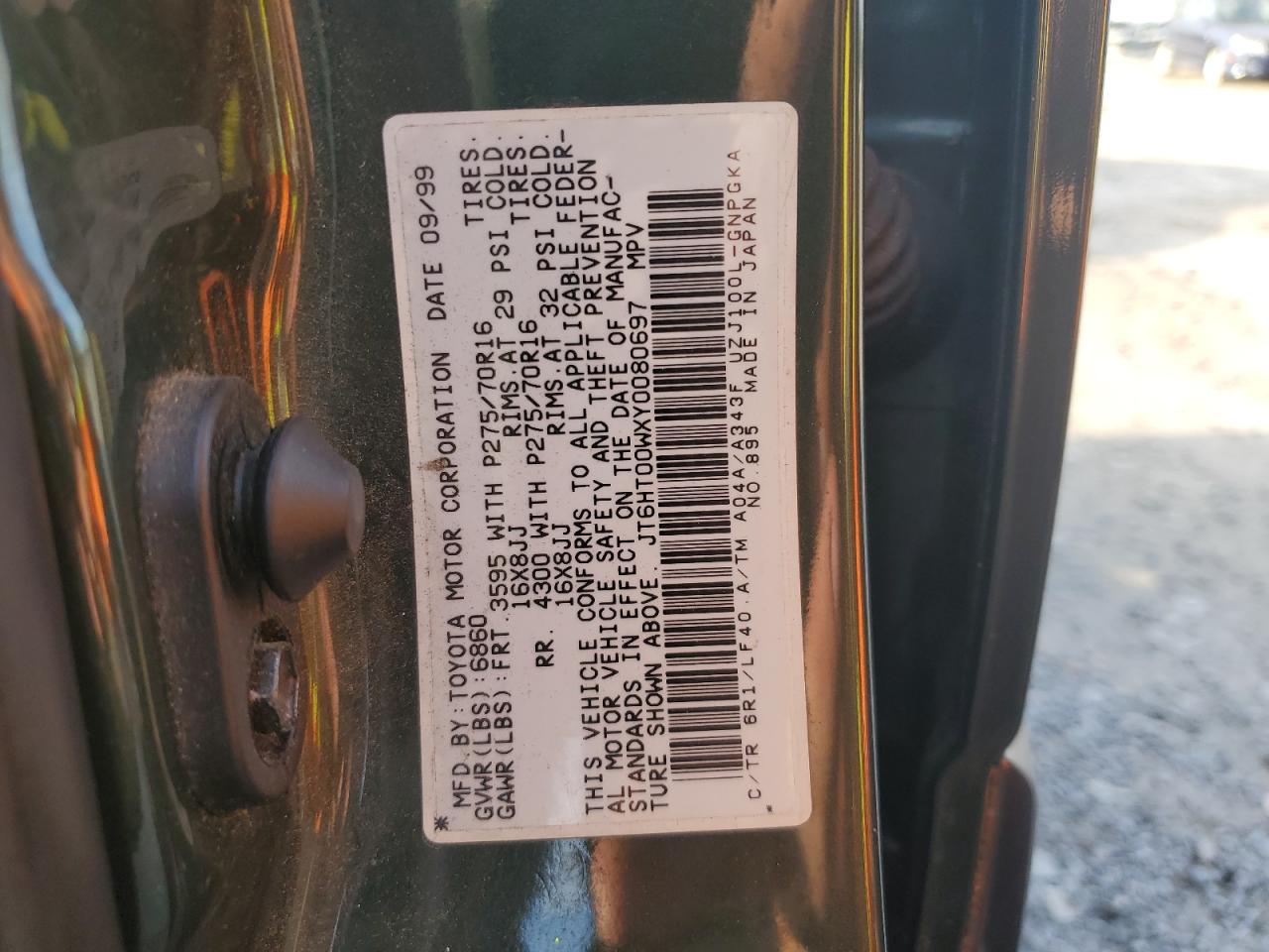 2000 Lexus Lx 470 VIN: JT6HT00WXY0080697 Lot: 80740385