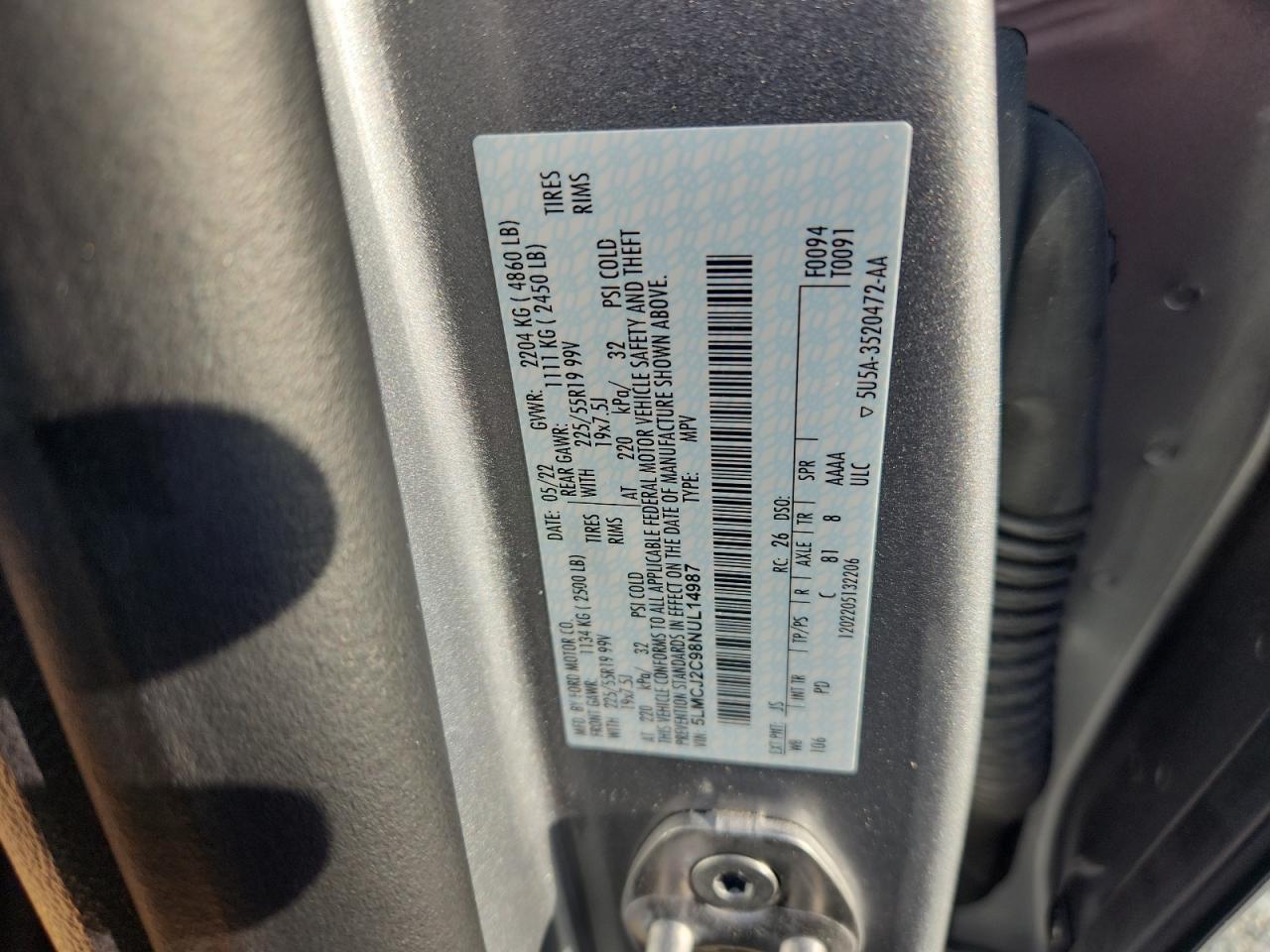 2022 Lincoln Corsair Reserve VIN: 5LMCJ2C98NUL14987 Lot: 80514705