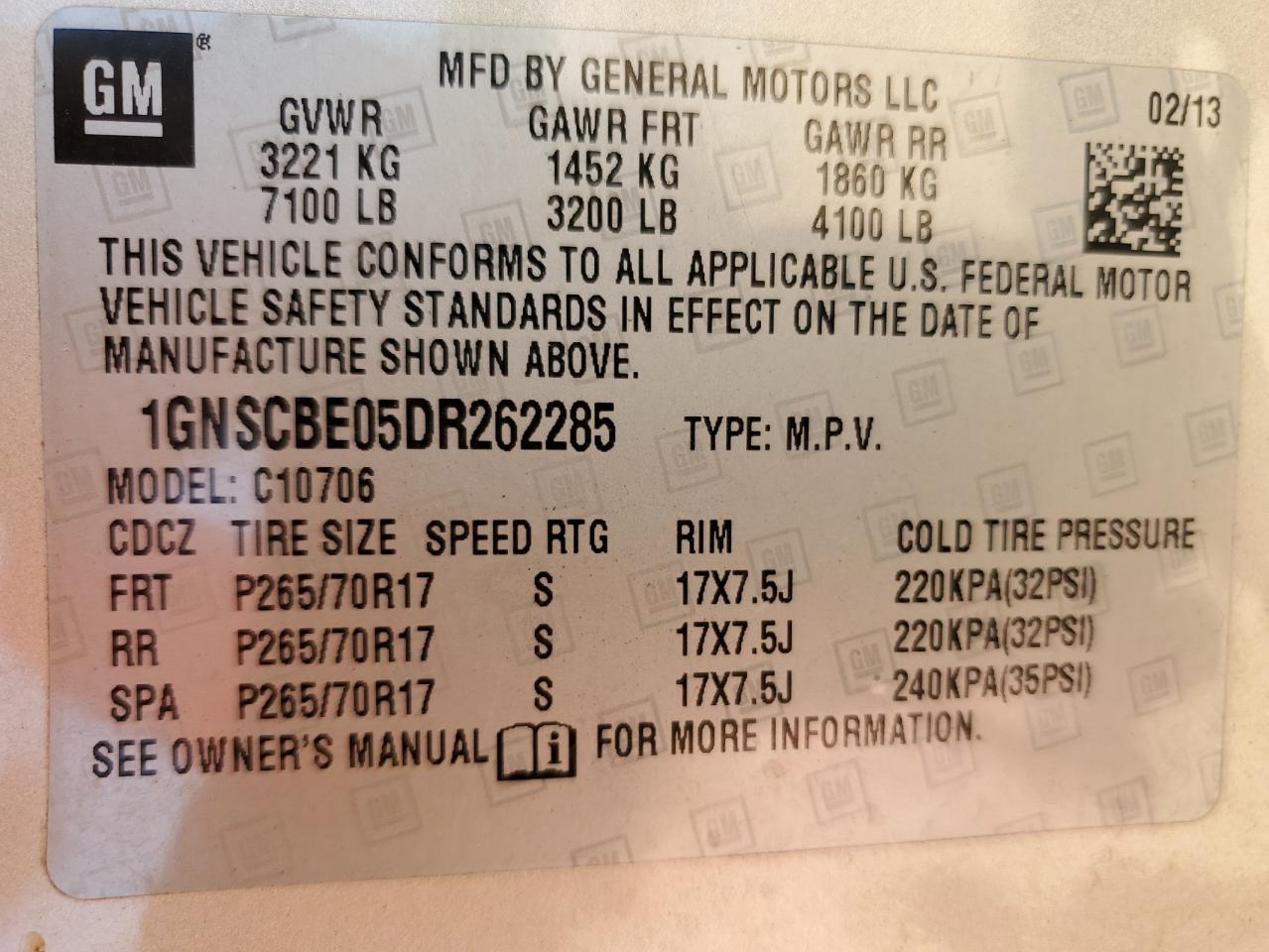 2013 Chevrolet Tahoe C1500 Lt VIN: 1GNSCBE05DR262285 Lot: 81309555