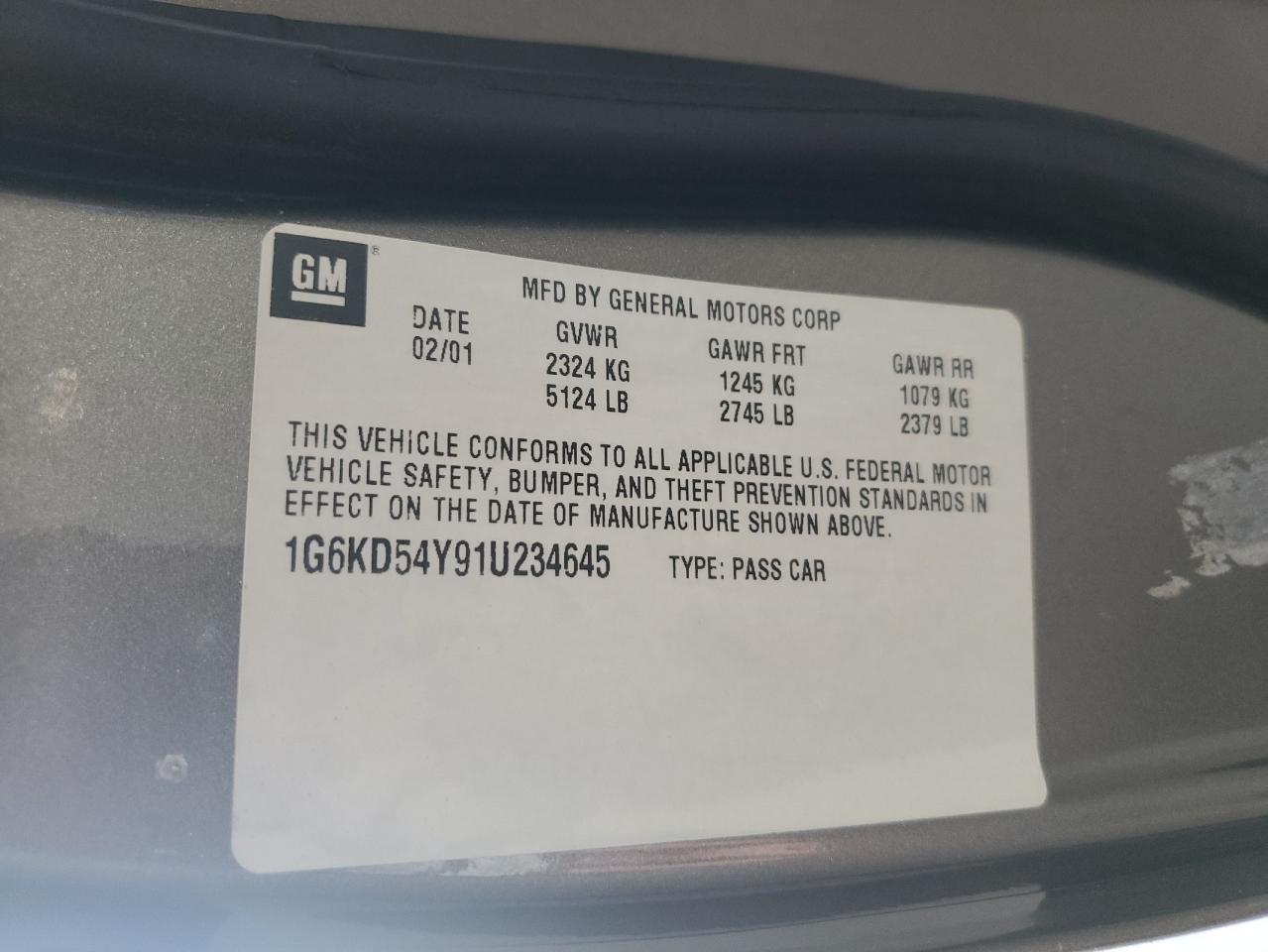 2001 Cadillac Deville VIN: 1G6KD54Y91U234645 Lot: 84256315