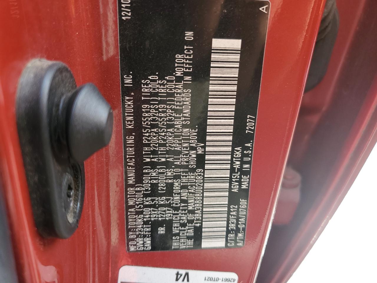 2011 Toyota Venza VIN: 4T3BA3BB8BU020839 Lot: 71507425