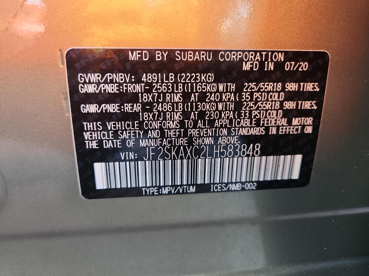2020 Subaru Forester Touring VIN: JF2SKAXC2LH583848 Lot: 81411415