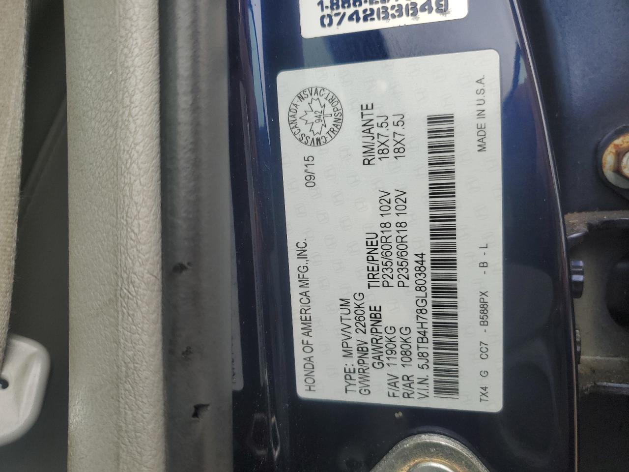 2016 Acura Rdx Advance VIN: 5J8TB4H78GL803844 Lot: 82031775