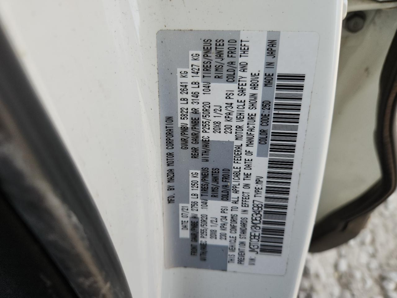 2021 Mazda Cx-9 Signature VIN: JM3TCBEY8M0534987 Lot: 71094625