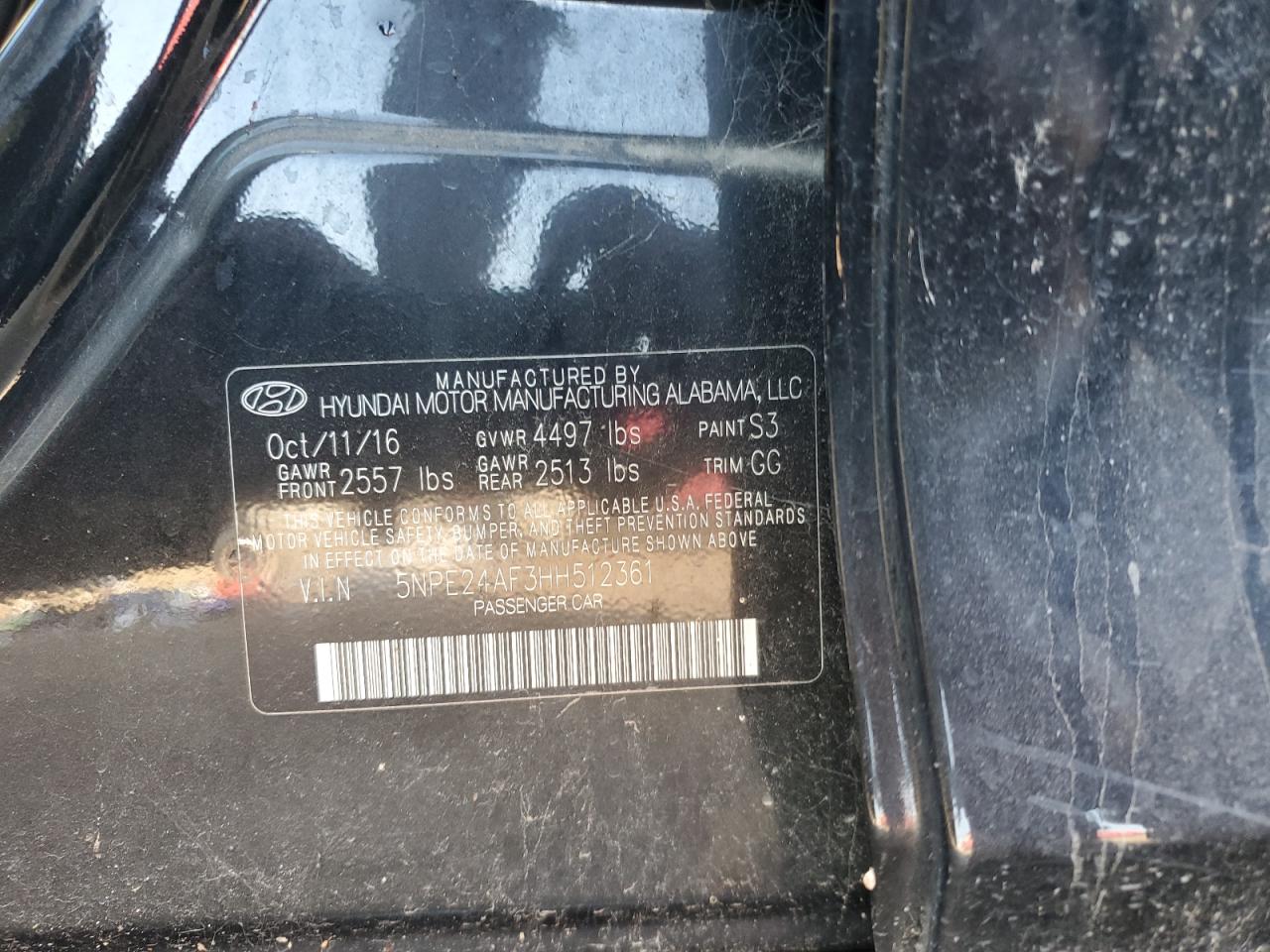 2017 Hyundai Sonata Se VIN: 5NPE24AF3HH512361 Lot: 84278205