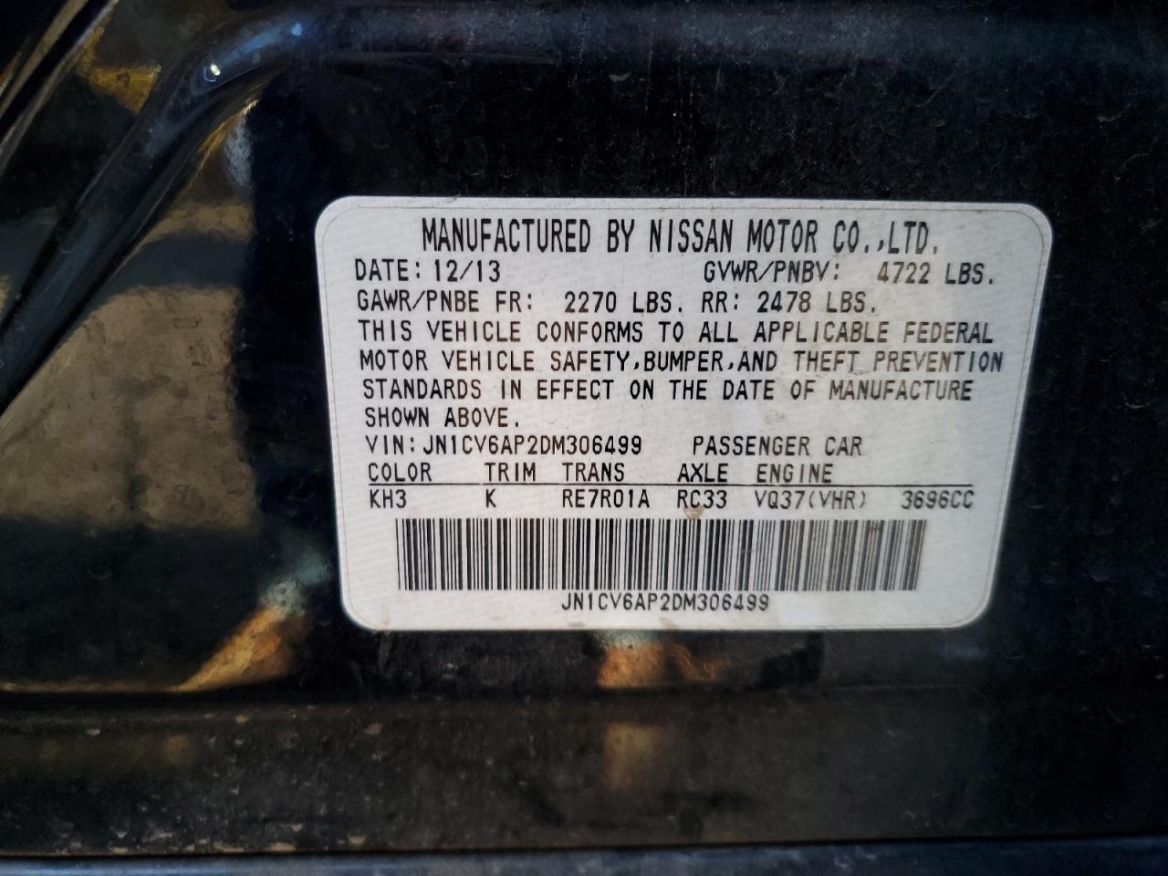 2013 Infiniti G37 Base VIN: JN1CV6AP2DM306499 Lot: 80134635