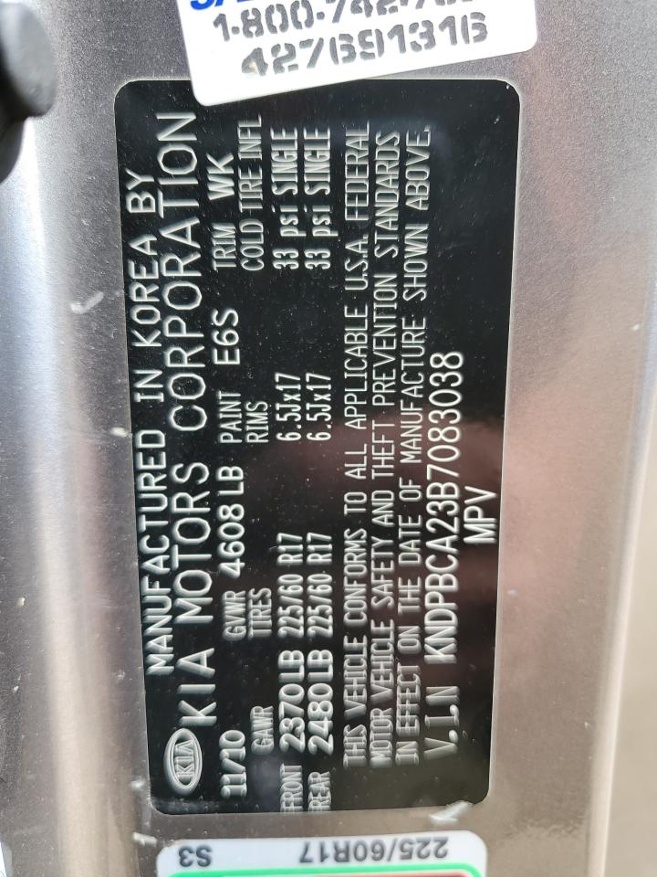 2011 Kia Sportage Lx VIN: KNDPBCA23B7083038 Lot: 81767015