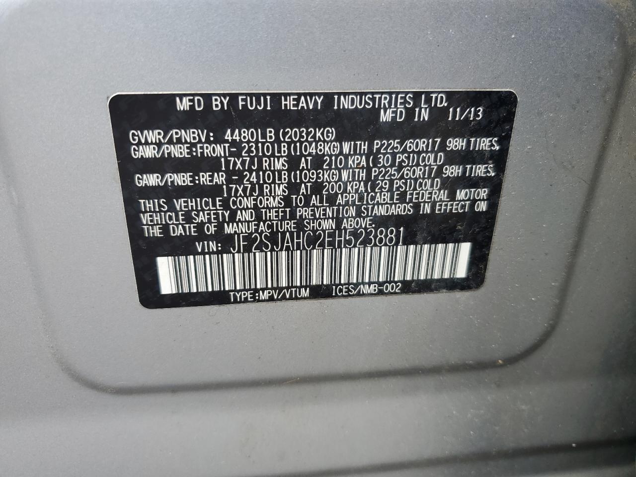 2014 Subaru Forester 2.5I Limited VIN: JF2SJAHC2EH523881 Lot: 80879195