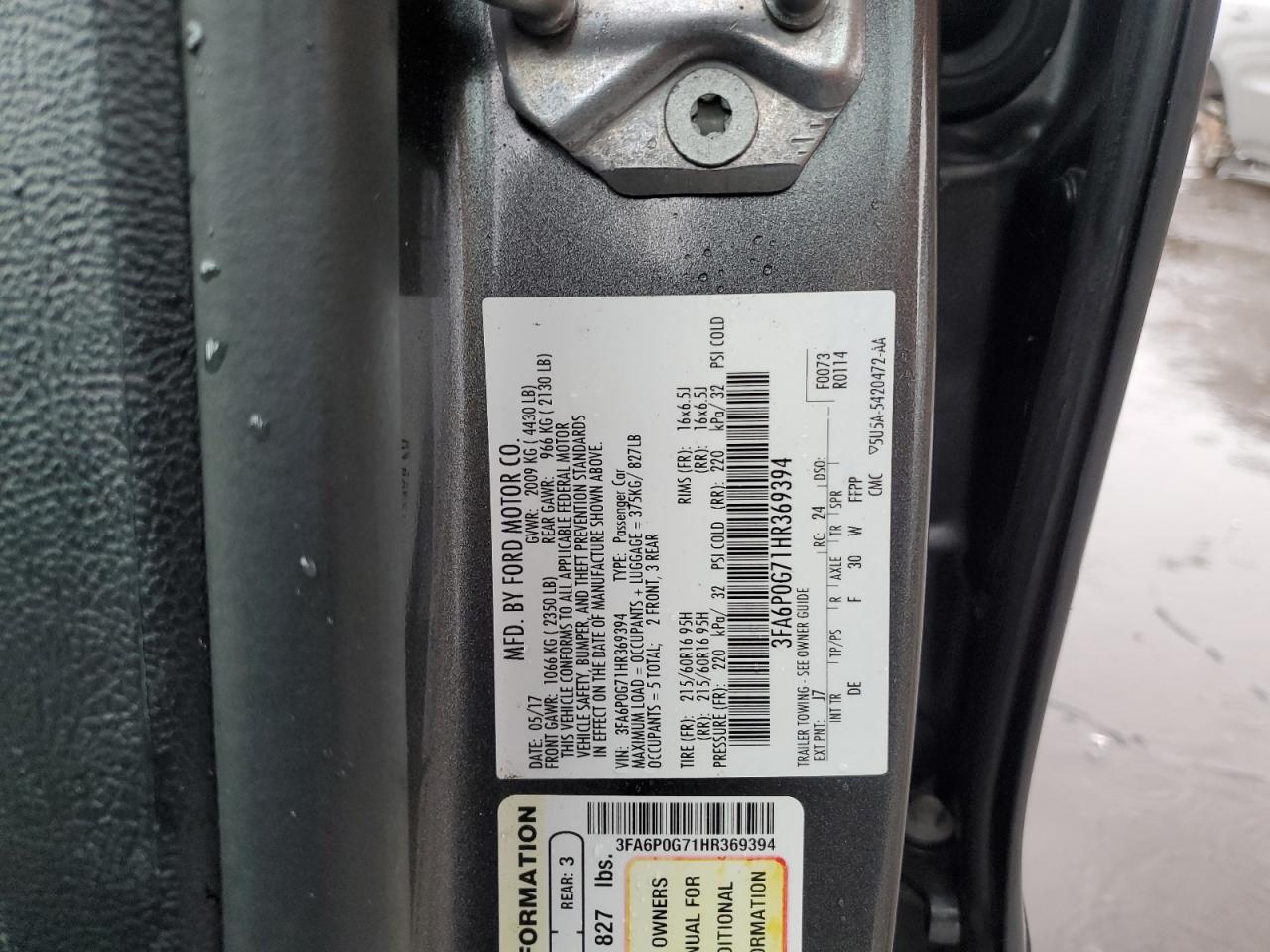 2017 Ford Fusion S VIN: 3FA6P0G71HR369394 Lot: 81268465