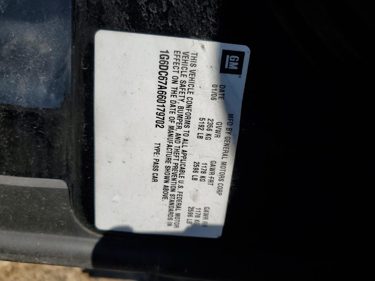 2006 Cadillac Sts VIN: 1G6DC67A660179702 Lot: 84439865