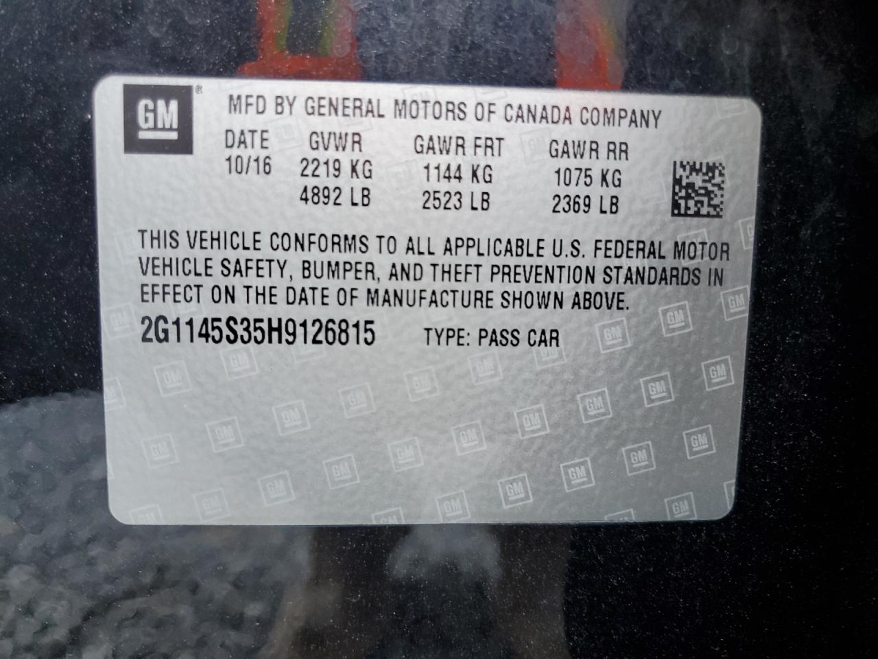 2017 Chevrolet Impala Premier VIN: 2G1145S35H9126815 Lot: 81430195