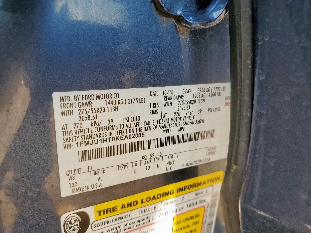 2019 Ford Expedition Xlt VIN: 1FMJU1HT0KEA02085 Lot: 80720425