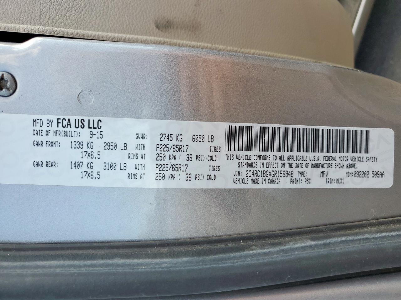 2016 Chrysler Town & Country Touring VIN: 2C4RC1BGXGR156948 Lot: 81520225