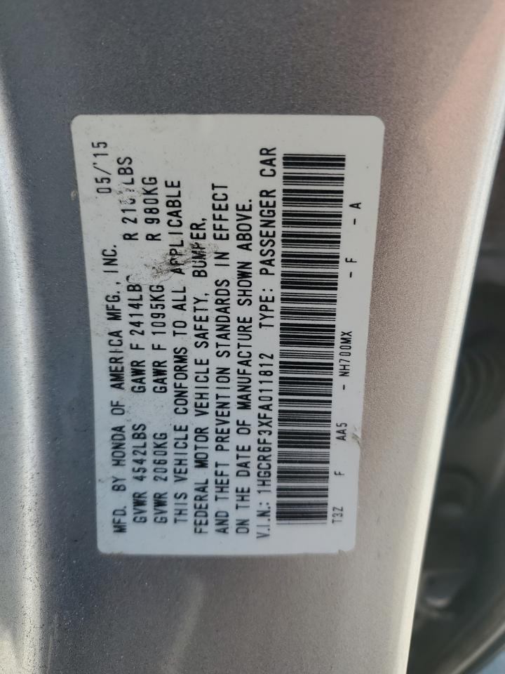 2015 Honda Accord Hybrid VIN: 1HGCR6F3XFA011812 Lot: 71683485