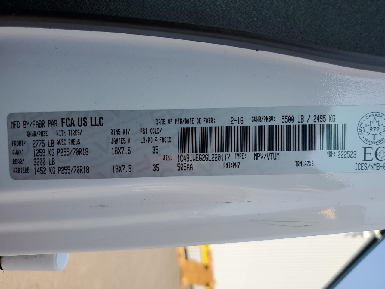 2016 Jeep Wrangler Unlimited Sahara VIN: 1C4BJWEG2GL220117 Lot: 70724845