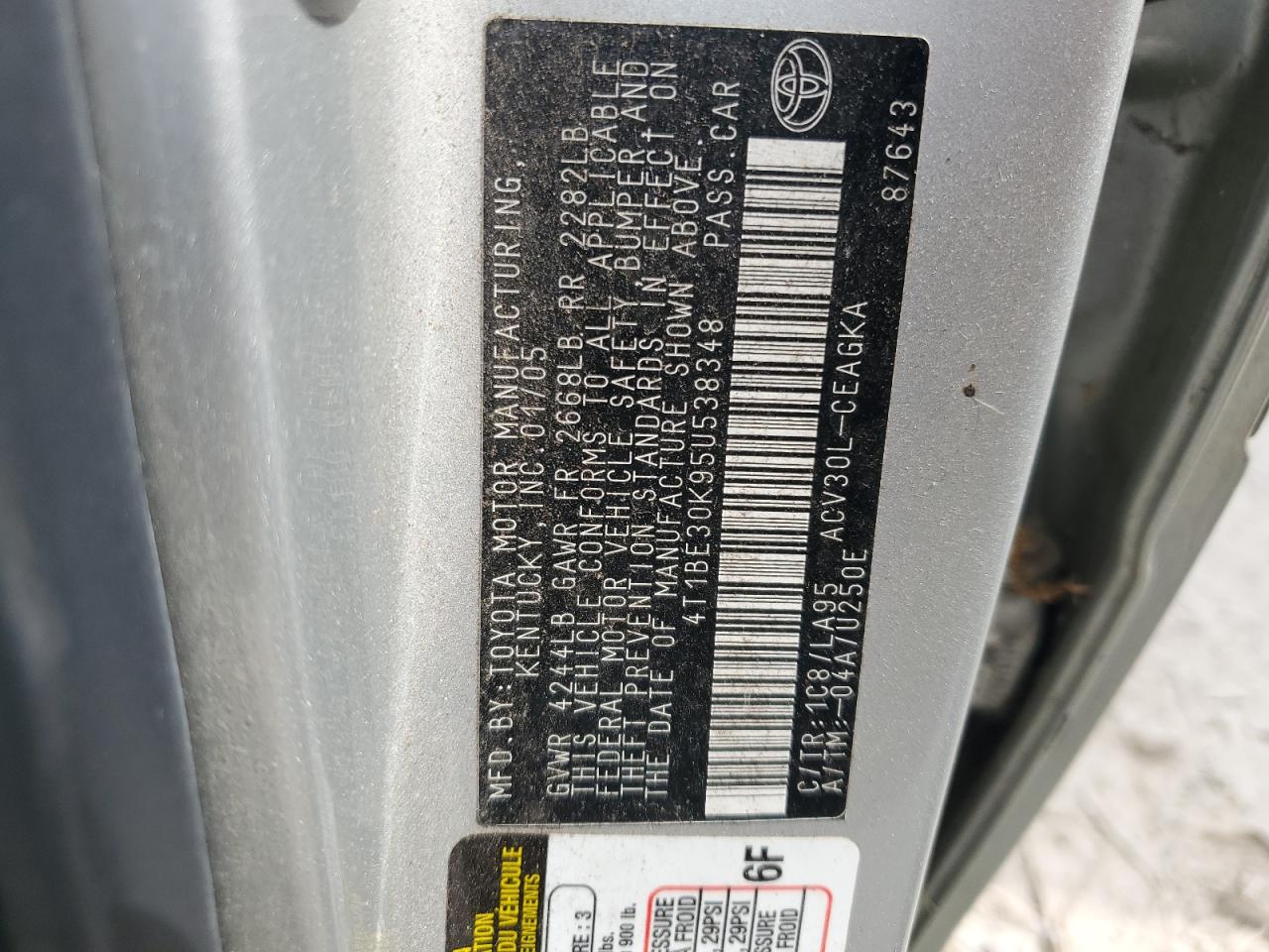 2005 Toyota Camry Le VIN: 4T1BE30K95U538348 Lot: 83789045