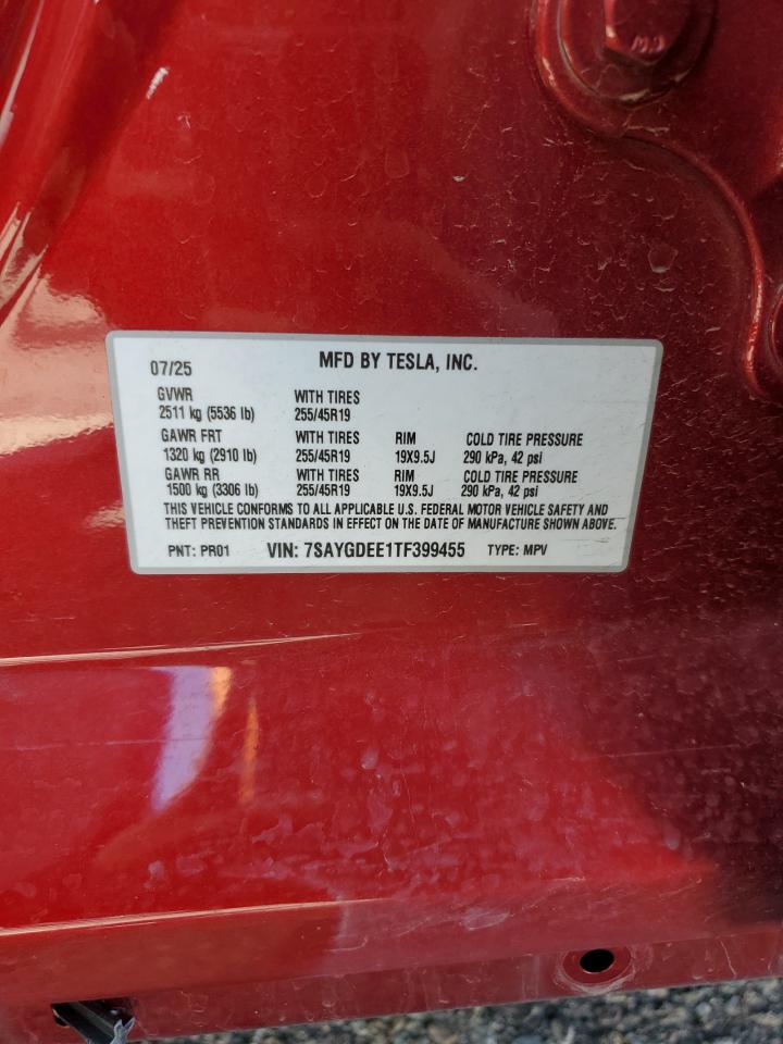 2026 Tesla Model Y VIN: 7SAYGDEE1TF399455 Lot: 71884255