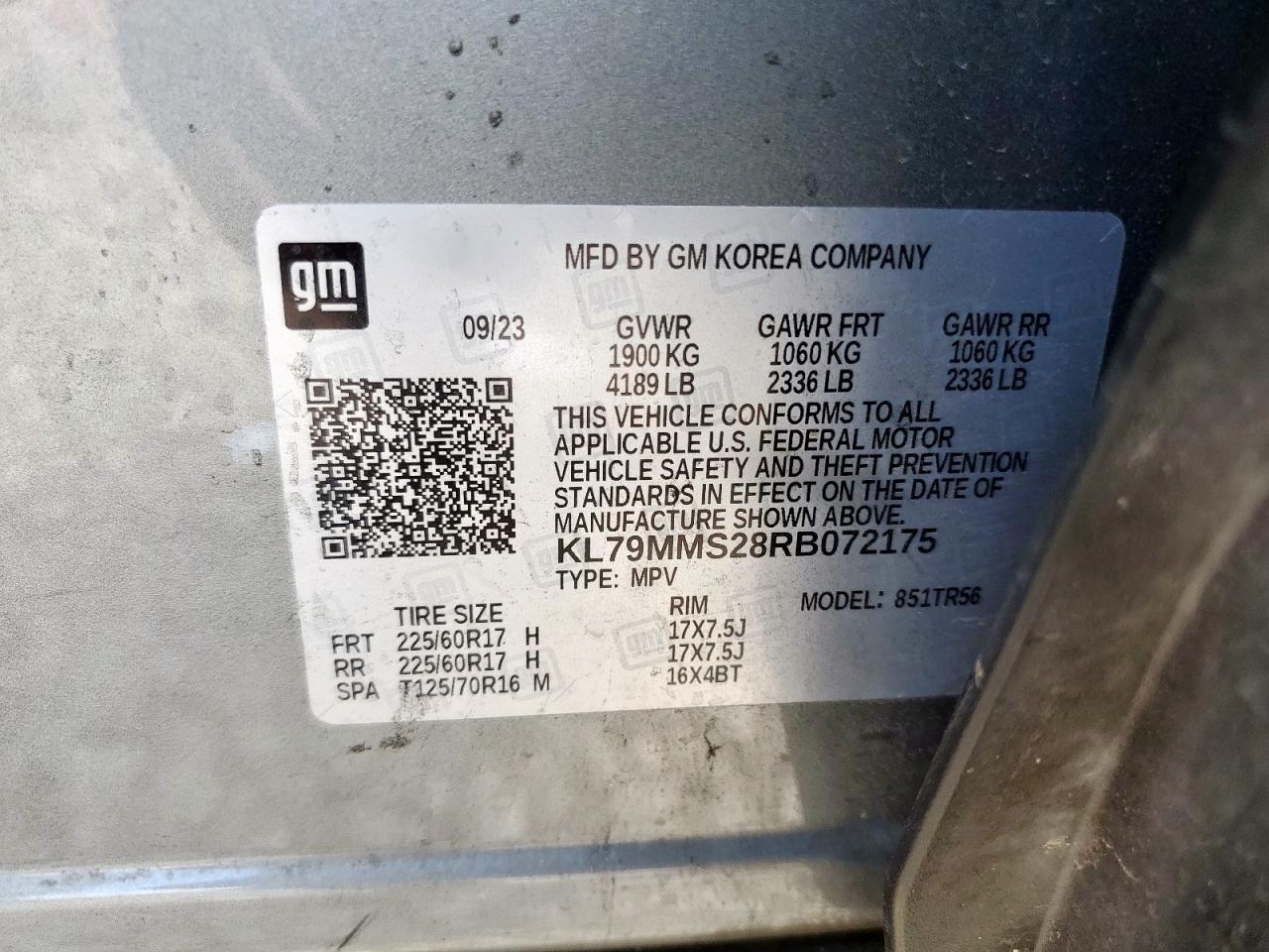 2024 Chevrolet Trailblazer Ls VIN: KL79MMS28RB072175 Lot: 71410505