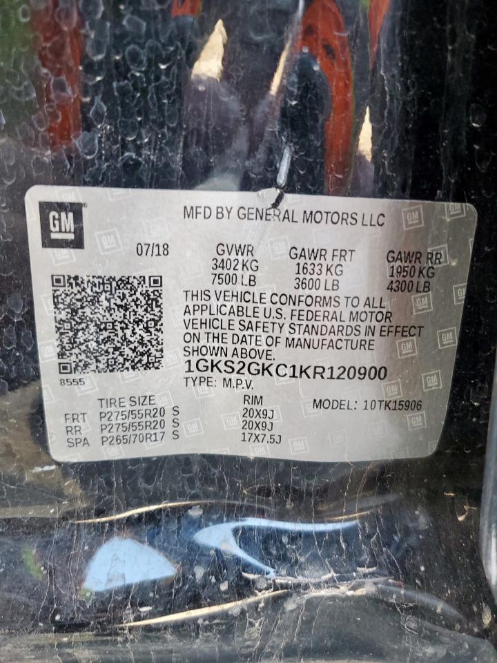 2019 GMC Yukon Xl K1500 Slt VIN: 1GKS2GKC1KR120900 Lot: 81607785