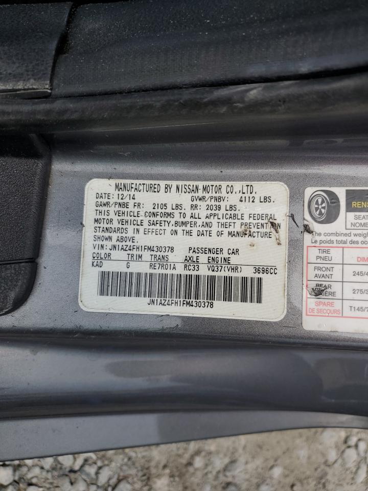 2015 Nissan 370Z VIN: JN1AZ4FH1FM430378 Lot: 81377825