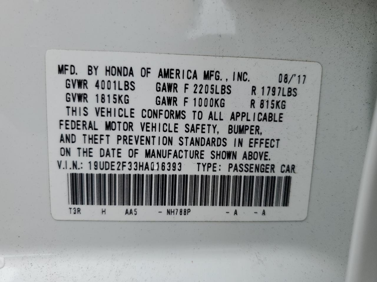 2017 Acura Ilx Base Watch Plus VIN: 19UDE2F33HA016393 Lot: 80086595