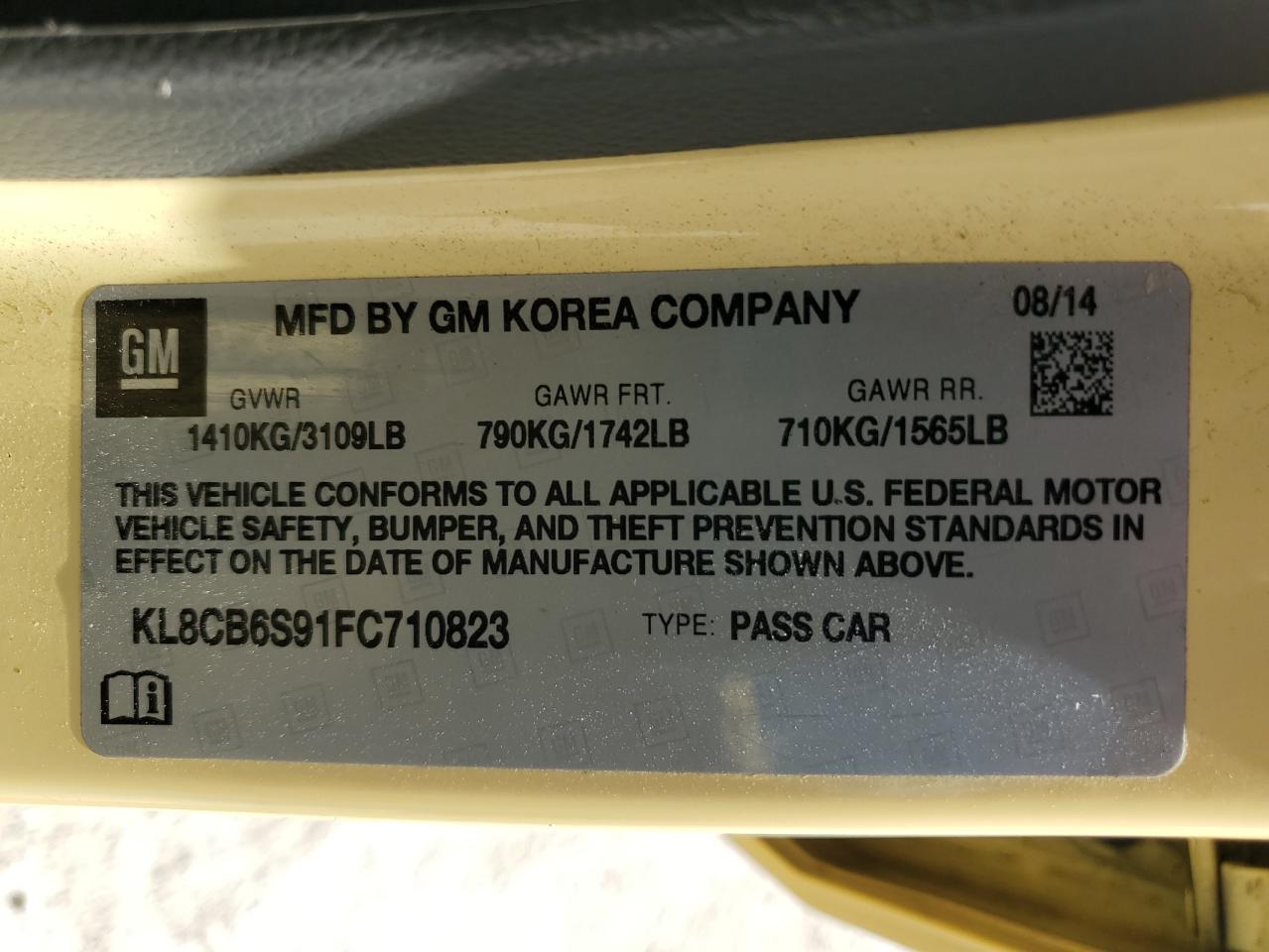 2015 Chevrolet Spark Ls VIN: KL8CB6S91FC710823 Lot: 80027055