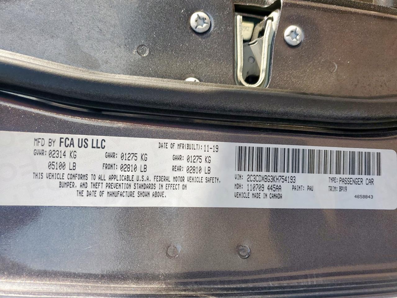 2019 Dodge Charger Sxt VIN: 2C3CDXBG3KH754193 Lot: 80653015